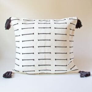 Woven Lines Tassel Pillow Cover Ivory and Black Textured Tassel Throw Pillow